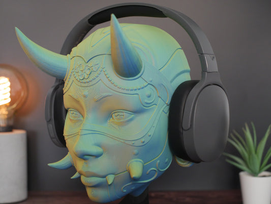 Soporte para auriculares Hannya: diseño único que cambia de color